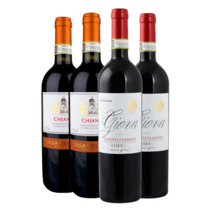 Kit 4 Vinhos Tintos Chianti, descubra a tradição italiana (Giova e Casa Dei Fanti), produzidos na Itália. Aproveite essa experiência única!